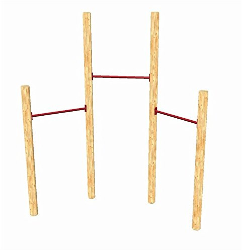 Loggyland 3er Reckanlage aus Lärche – Höhenverstellbares Kinder Turnreck mit 3 Metallstangen (90 cm, Rot) – Wetterfestes Gartenreck für Kinder, Outdoor Spielgerät