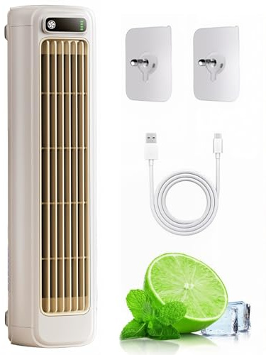 Ventilador De Enfriamiento Portátil, Aire Acondicionado De Pared Con Batería De 2000mAh Y Ajuste De Velocidad De 3 Niveles, 2 Ganchos, Pantalla Digital, Mini Enfriador De Aire Con Carga USB White