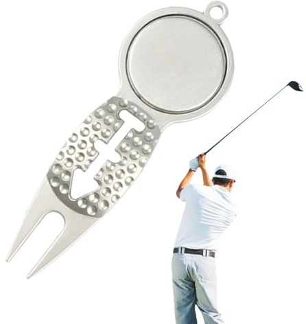 Marcatore da golf e forchetta da golf, marcatore per palline da golf con strumento di riparazione divot in lega di zinco, portatile, antiruggine, robusto accessorio da golf per pulire scanalature