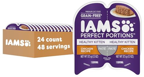 IAMS Perfect Portions Healthy Kitten Grain Free Wet Cat Food, Wet Cat Food Pate Recipe, Chicken Recipe, 2.6 oz. (24 Twin Packs)