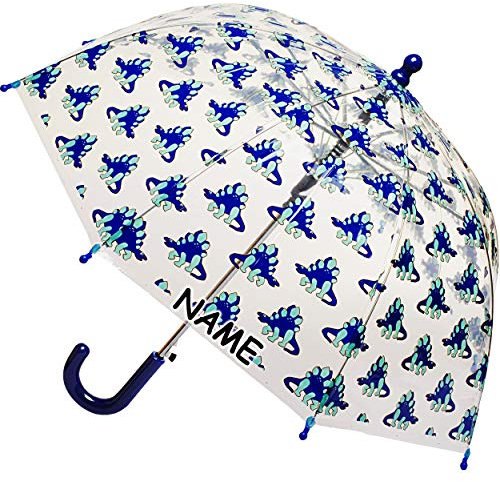 alles-meine.de GmbH Automatik Kinderschirm/Regenschirm - lustige Tiere - Dinosaurier - inkl. Name - Ø 60 cm - groß/durchsichtig & durchscheinend - transparent - Glockenschi..