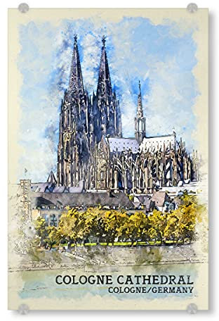 artboxONE Acrylglasbild 45x30 cm Städte Kölner Dom Sketch Bild hinter Acrylglas - Bild Urlaub Architektur bauwerk