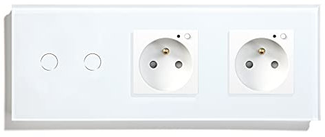 BSEED Intelligent Touch Alexa Interrupteur D'Éclairage avec Double Prise Standard Français WIFI 2 Gang 1 voie (Fil Neutre Requis) Fonctionne avec Tuya Alexa/Google Home Blanc