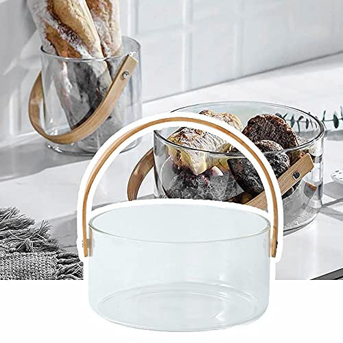 Cesta de frutas de vidrio portátil, cubo de hielo para cerveza, cesta de flores personalizada, caja de almacenamiento, decoración con mango de madera de bambú, uso para el hogar,Transparent-L