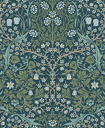 NextWall Victorian Garden Floral Peel and Stick Wallpaper (Prussian Blue & Moss Green)