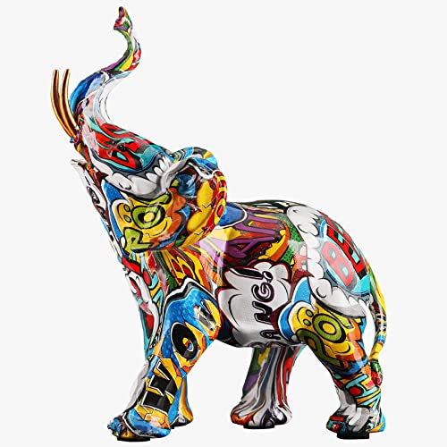 Figuras de elefantede graffiti creatividad, estatuas de elefante coloridas de resina, adecuadas para llenar la decoración del espacio en la sala de estar, dormitorio, oficina