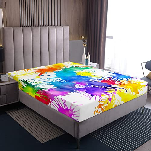 Loussiesd Tie Dye Spannbetttuch 140x200cm Hippie Tie Dye Bettlaken für Kinder Erwachsene Bunte Regenbogen Stil Spannbettlaken Mehrfarbig Abstrakte Kunst rutschfeste Raumdekor für Schlafzimmer Dekor