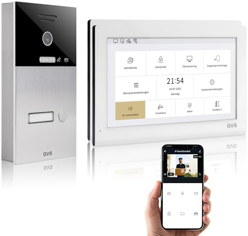 GVS - IP Video Türsprechanlage mit Türöffner, HD Kamera, 2X 10 Zoll Monitor & App - Smarte Video Türklingel mit Kamera & Gegensprechanlage für 1 Familienhaus (AVS5406A)