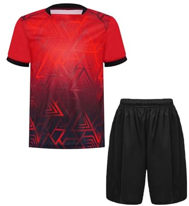 TSSOE Fotbollskläder för barn pojke kortärmad outfit fotbollströja Frankrike shorts sport träningsoverall 5–14 år, Färg: röd, 7-8 ans