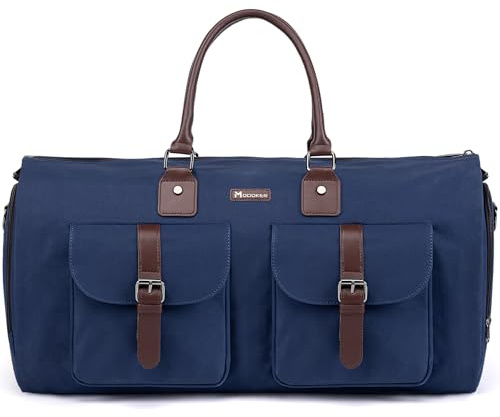 Modoker Wandelbarer Kleidersack mit Schultergurt, Handgepäck aus Segeltuch für Männer und Frauen – 2-in-1 hängender Koffer, Anzug für Übernachtungen, Wochenend-Reisetasche, blau