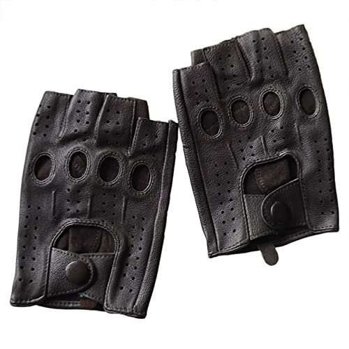 GEDASHU Motorradhandschuhe, Halbfinger, echtes Leder, Herren, dünne Abschnitte, fingerlose Schaffell-Handschuhe, Fäustlinge