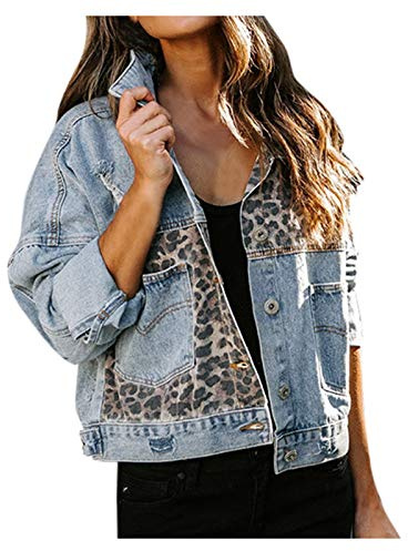 NUSGEAR 2026 Chaqueta Vaquera Mujer Moda leopardo manga larga Chaqueta abrigo con Bolsillos jean otoño Primavera Casual mezclilla Cardigan botones Fiesta vacaciones