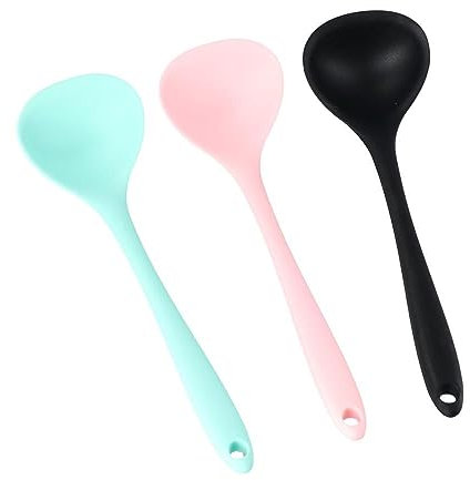 Lot de 3 louches en silicone sans BPA - Ustensiles de cuisine de service pour soupe, sauce, vinaigrette et pâte à crêpes