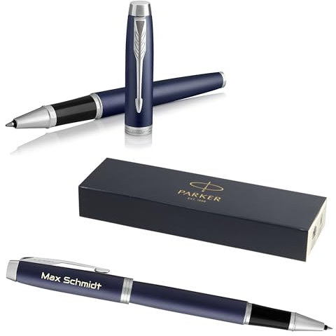 PARKER IM Core Tintenroller mit Gravur | Premium Stift | Geschenkbox | schwarze Mine | personalisiertes Geschenk | Namen | Geburtstag (Matte Blue C.C.)