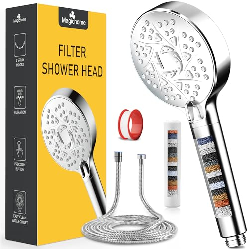 Magichome Duschkopf mit Filter 20-stufiger Filtration, 6 Strahlarten Duschkopf Wassersparende mit Schlauch 2m Universelle Hochdruck Handbrause, Enthärtet Hartes Wasser mit Extra Austauschbarem Zubehör
