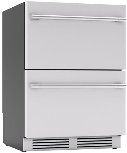 Zephyr Presrv 24 Inch Dual Zone Refrigerator Drawers Wine & Beverage Fridge, Stainless Steel Wine Cooler Home Bar Under Counter Freestanding Built In, Energy Star Certified, 5.1 Cu. Ft