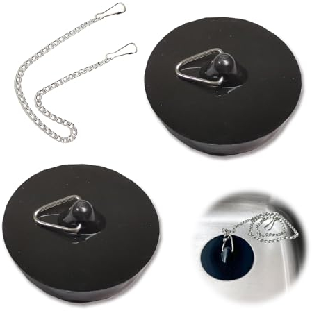 2 Piezas Tampões de Drenagem, Tapones de Drenaje de Goma, Tapones Universales para Fregadero, con Cadena, para Fregadero de Cocina, Baño, Bañera (Negro)