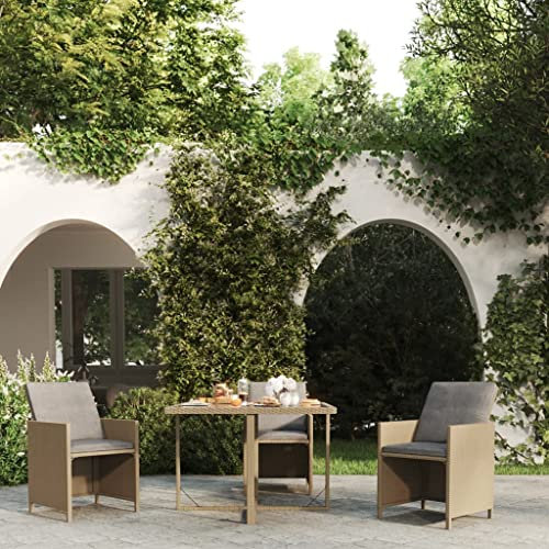 AUVYI Gartentisch Beige 109x107x74 cm Poly Rattan und Glas Küchentisch Biertisch Multifunktionstisch Beistelltisch Klein Dining Table Pokertisch Campingtisch Buffettisch Bierpong Tische