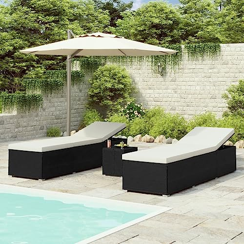 CKioict Ergonomische Relaxsessel Relaxliege Liegestuhl Liegestuhl Balkon 3-TLG. Garten-Sonnenliegen mit Teetisch Poly Rattan SchwarzFür Terrassen, Balkone, am Pool