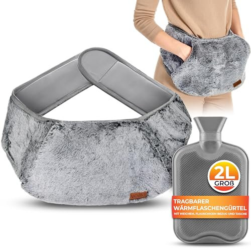 Wearable Hot Water Bottle Belt 1.5L – Soft Wrap Around Heat Pack for Period Pain, Back Pain & Cramps – Adjustable & Washable (Grey)