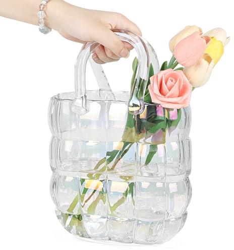 DBREAKS - Jarrón de cristal, bolso de mano, multicolor, diseño de burbujas, decorativo para flores, cesta de cristal