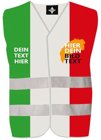 Kiwistar UG - bedruckte Warnwesten mit Leuchtstreifen Erwachsene - L-XL - Italien - individuell personalisiert - Logo und Wunschtext - Fußball, Sport & internationale Events - selbst gestalten