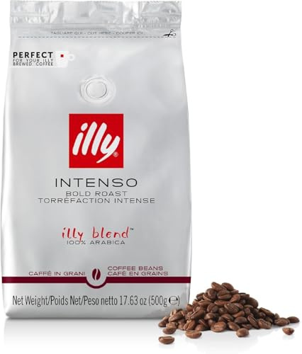 illy, Café en Grains à Moudre INTENSO, 100% Arabica avec des Notes de Cacao et de Fruits Secs, Arrière-goût Corsé, 1 Boîte de 500g