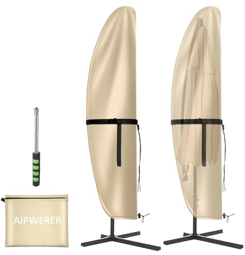 Aipwerer Sonnenschirm Schutzhülle, Ampelschirm Schutzhülle mit Stab, Abdeckhauben & Hülle Wetterfest, UV-Anti, Winddicht & Schneesicher, Sonnenschirm Abdeckung Outdoor Beige 265X40/70/50cm
