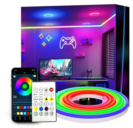 httpsmp 2m RGB+IC Farbwechsel Neon Rope Lights, USB Powered, 5V Flexible Strip, LED Streifen mit App/Fernbedienung, DIY-Formen, Musik Sync, TV/PC Hintergrundbeleuchtung