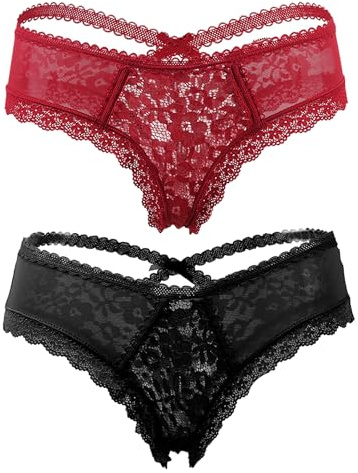 ohyeahlady Sexiga stringtrosor för kvinnor, spets, låg midja, plusstorlek, osynliga, mjuka, brasilianska trosor, elastiska comodoas stringtrosor, T-baksida, damunderkläder underkläder, svart-röd, M-L