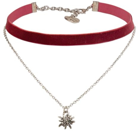 Alpenflüstern Trachten-Samt-Kropfband Strassedelweiss-Kette - nostalgische Trachtenkette enganliegend, Kropfkette elastisch, Damen-Trachtenschmuck, Samtkropfband (in traditionellen Farben) DHK332