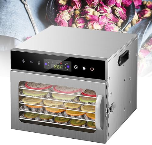 Hydravex Déshydrateur Alimentaire à 6/8/12/18 Niveaux, Machine de séchage Alimentaire en Acier Inoxydable avec température réglable, minuterie et écran LCD pour sécher Les Fruits, la Viande,6Tiers