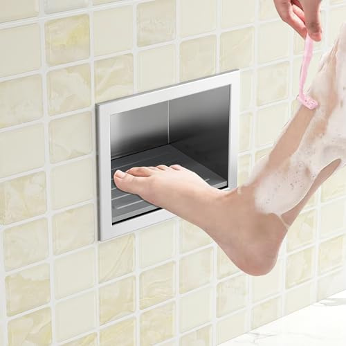 Neohomee Fußstütze Dusche Versenkte Wandnische aus 304 Edelstahl Nische mit rutschfest Silikonpads für Rasierbeine