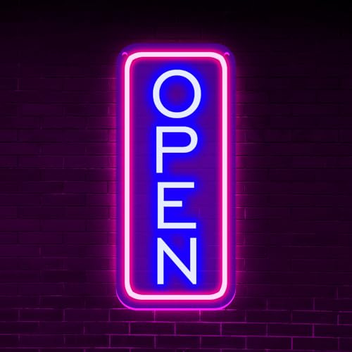Rechteckige LED Neonlichtleiste Nachtclub OPEN Neonschild Kommerzielles Geschäftslicht Helligkeit Einstellbarer Schalter Steuerbar (Blau + Rosa)