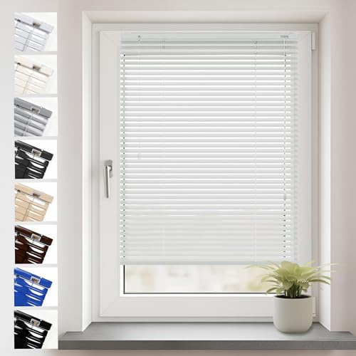 Sonello Aluminium Jalousien Fenster Ohne Bohren 120x130cm Weiß Klemmfix | Blickdicht, Sichtschutz, Sonnenschutz für Fenster/Türen, Schalosien, Montage mit und ohne Bohren, Jalousien mit Klemmklips