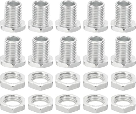 PATIKIL Kit de Pernos Hexagonales M10X15mm Y Tuercas, 10 Kit Tornillos Huecos de Rosca Fina Surtidos, Tornillo de Cabeza Hexagonal a Través de Perno de Agujero, Fijadores de Candelabros