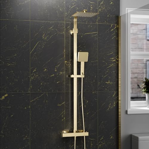 Nes Home Brushed Brass Square Exposed Thermostatic Shower Kit