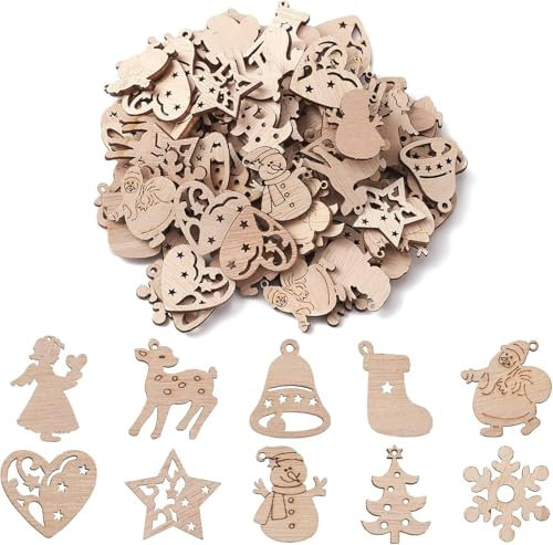 200 Stück Holzanhänger Weihnachten, Mini Christbaumschmuck aus Holz, Kleine Anhänger für DIY Basteln, Weihnachtliche Deko Anhänger mit Hanfseil, Perfekt für Weihnachtsbaum und Bastelprojekte