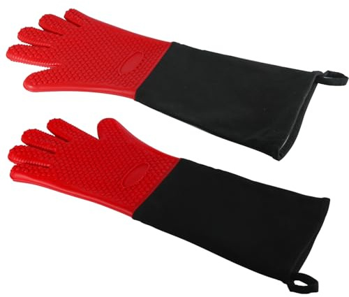 1 paire de gants de cuisine professionnels extra longs, antidérapants en silicone, résistants à la chaleur, 50 cm de long, jusqu'à 300 °C pour barbecue, cuisson, grillades (rouge)