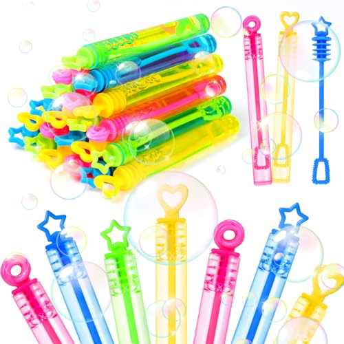 SULOLI 24 Piezas Mini Pompas de Jabón，Burbuja Varita de Burbujas para Cumpleaños Infantiles, Bodas, Halloween，Exteriores Juguetes para Niños (4 Colores
