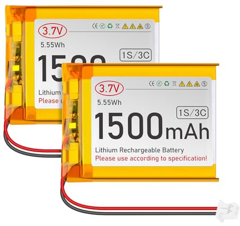 Batería recargable de polímero de litio de 3,7 V, 1500 mAh, 604050, con conector Micro JST 1.25, circuito de protección integrado para dispositivos electrónicos (2 unidades)