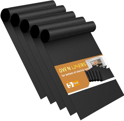 Oven Liners for Bottom of Oven - 5 Pack Large Heavy Duty Mats, 17”x25” Non-Stick Reusable Liner for Electric, Gas, Toaster Ovens, Grills - Kitchen Accessory to Keep Oven Clean (5, Black)