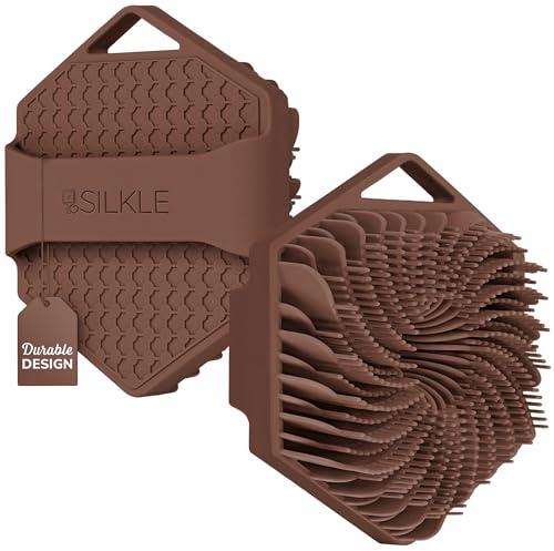 SILKLE Silicone Body Scrubber – Gentle Exfoliating Shower Scrubber for Body & Bath, Silicone Shower Brush & Loofah Alternative – Non-Slip Silicone Body Brush, Quick Dry, Hygienic - Brown