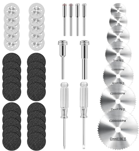 Kit de 45 ruedas de corte gupawix para herramientas giratorias Dremel, discos de corte de diamante, sierra circular HSS, ruedas de corte de fibra de vidrio con 6 mandriles, accesorios de herramientas