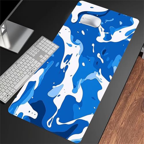 Alfombrilla de Ratón Grande 1200x600x3mm – Mouse Pad Gaming XXL - Mejorar la precisión y la Velocidad - Antideslizante Alfombrilla Escritorio - para Ratón y Teclado (Azul Blanco)