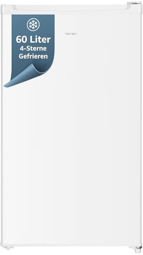 homeX Gefrierschrank, Tiefkühlschrank klein - 60L Nutzinhalt, 4-Sterne Gefrieren, Freezer kompakt, Gefrierschränke freistehend, Temperaturregelung, wechselbarer Türanschlag, leise 40 dB, weiß