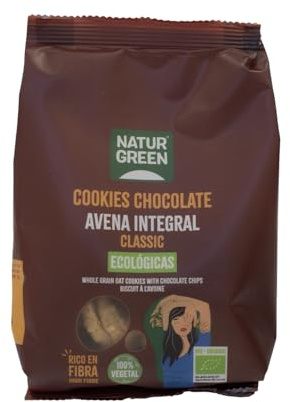 NaturGreen - Galleta de Avena Integral con Chocolate, 140 g, Ecológica, Galleta Bio Sin Huevo, Sin Soja, Sin Proteína Láctea, Rica en Fibra y Apta para Dietas Veganas, 100% Vegetal