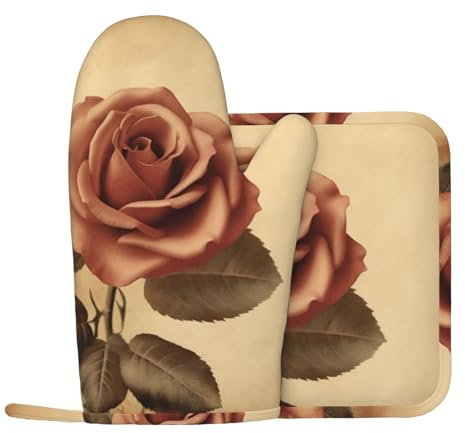 Lot de 2 gants de cuisine et maniques vintage en silicone antidérapant et résistant à la chaleur pour cuisine