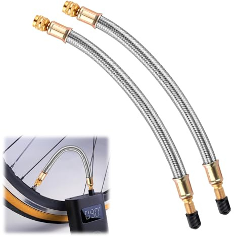 Estensione valvola pneumatici 210 mm, prolunga valvola auto, 2 pezzi in acciaio inox treccia con attacco in rame, prolunga valvola auto, per camion, adattatore valvola bicicletta, pompa ad aria