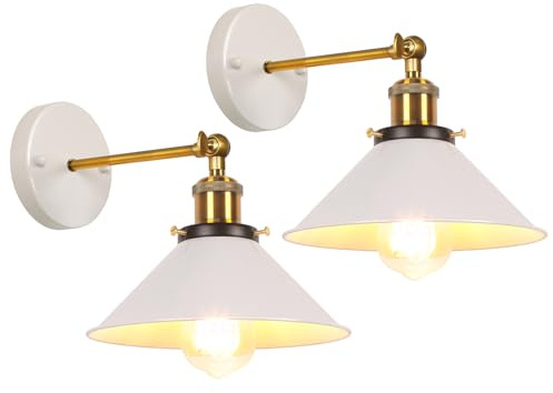 iDEGU 2 Stück Wandleuchten Innen, 22cm Retro Wandlampe Industrie Design Lampenschirm im Metall Verstellbare Moderne Deckenlampe Wandspots für Schlafzimmer Wohnzimmer Flur Küche Restaurant (Weiß)